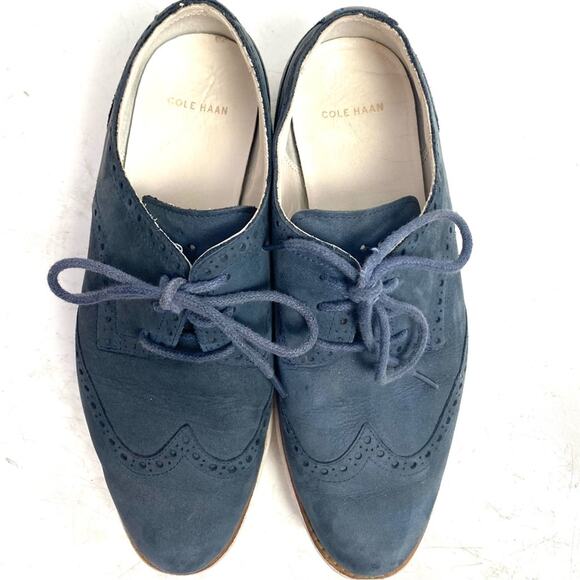 Cole Haan Women’s Lunargrand Blue Suede Wingtip Loafers Shoes Size 7 - Picture 3 of 8